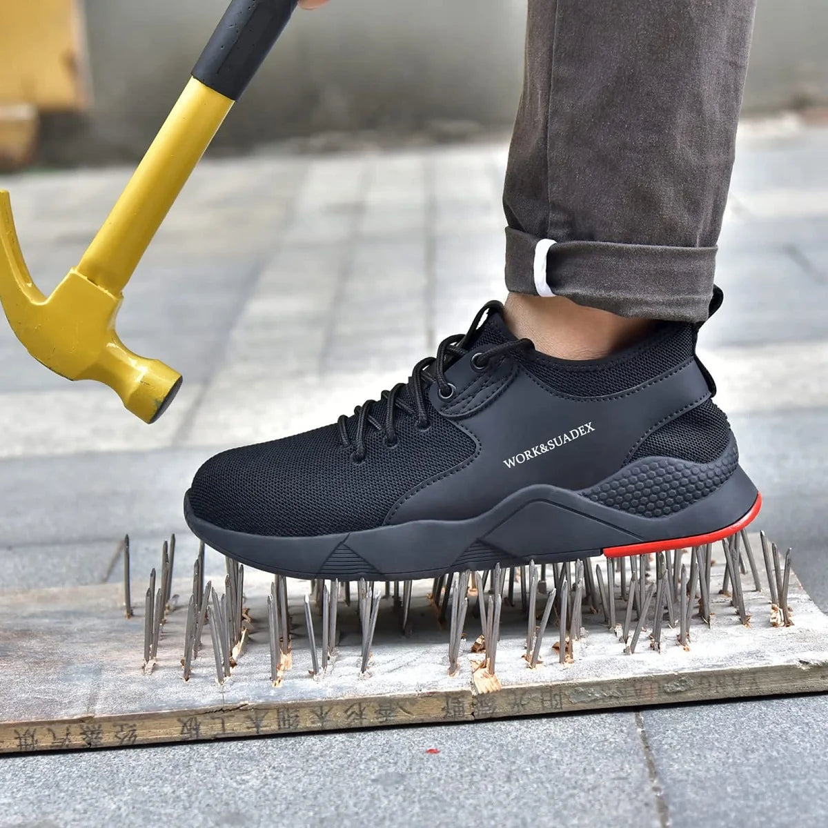 SUADEX Men Work Safety Shoes Steel Toe Cap Anti-Smashing Puncture Proof Construction Boots Non-Slip Breathable Design