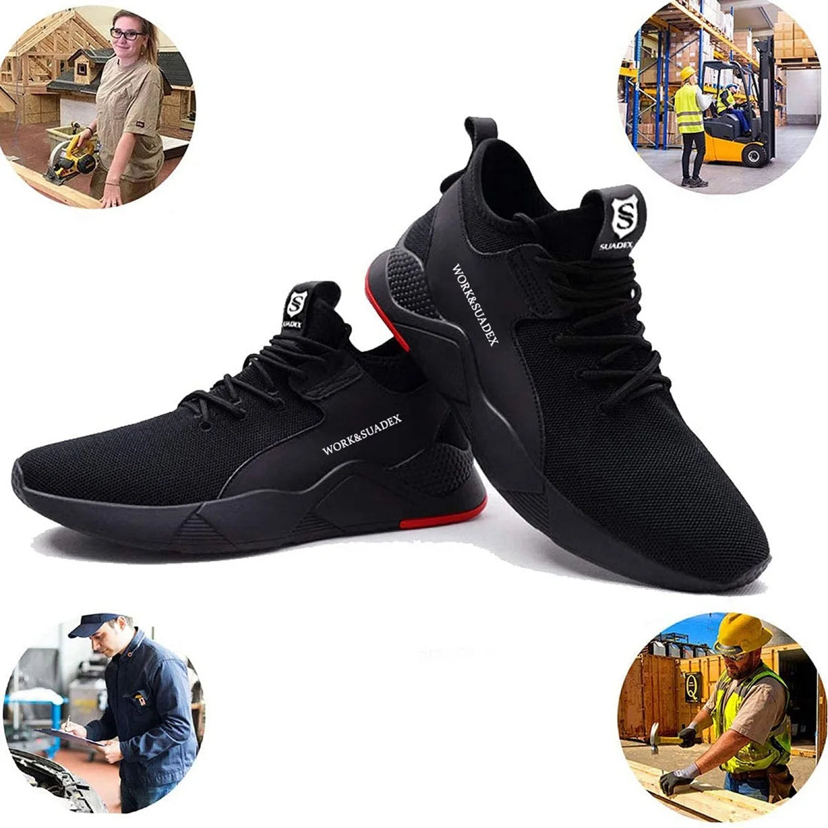 SUADEX Men Work Safety Shoes Steel Toe Cap Anti-Smashing Puncture Proof Construction Boots Non-Slip Breathable Design