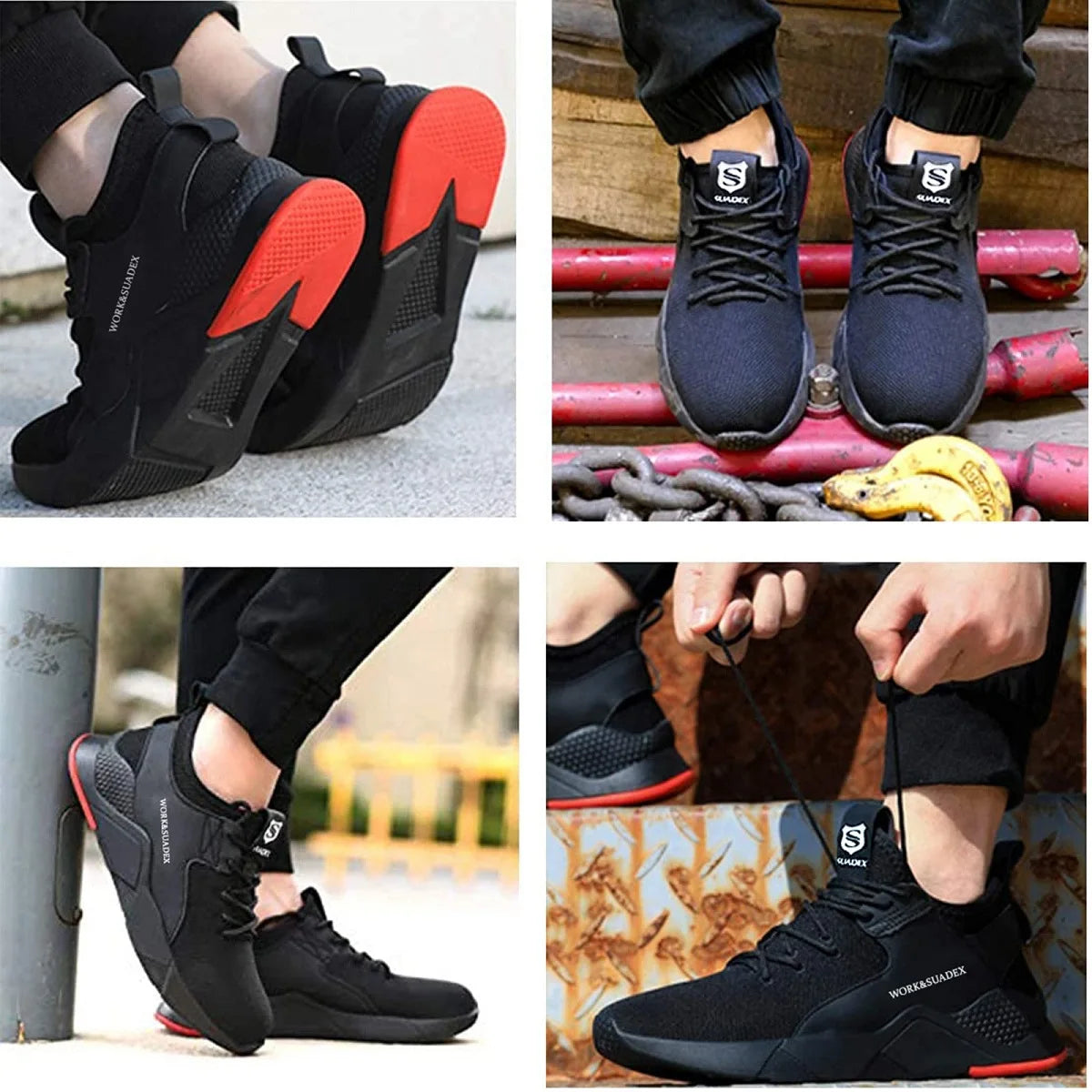 SUADEX Men Work Safety Shoes Steel Toe Cap Anti-Smashing Puncture Proof Construction Boots Non-Slip Breathable Design
