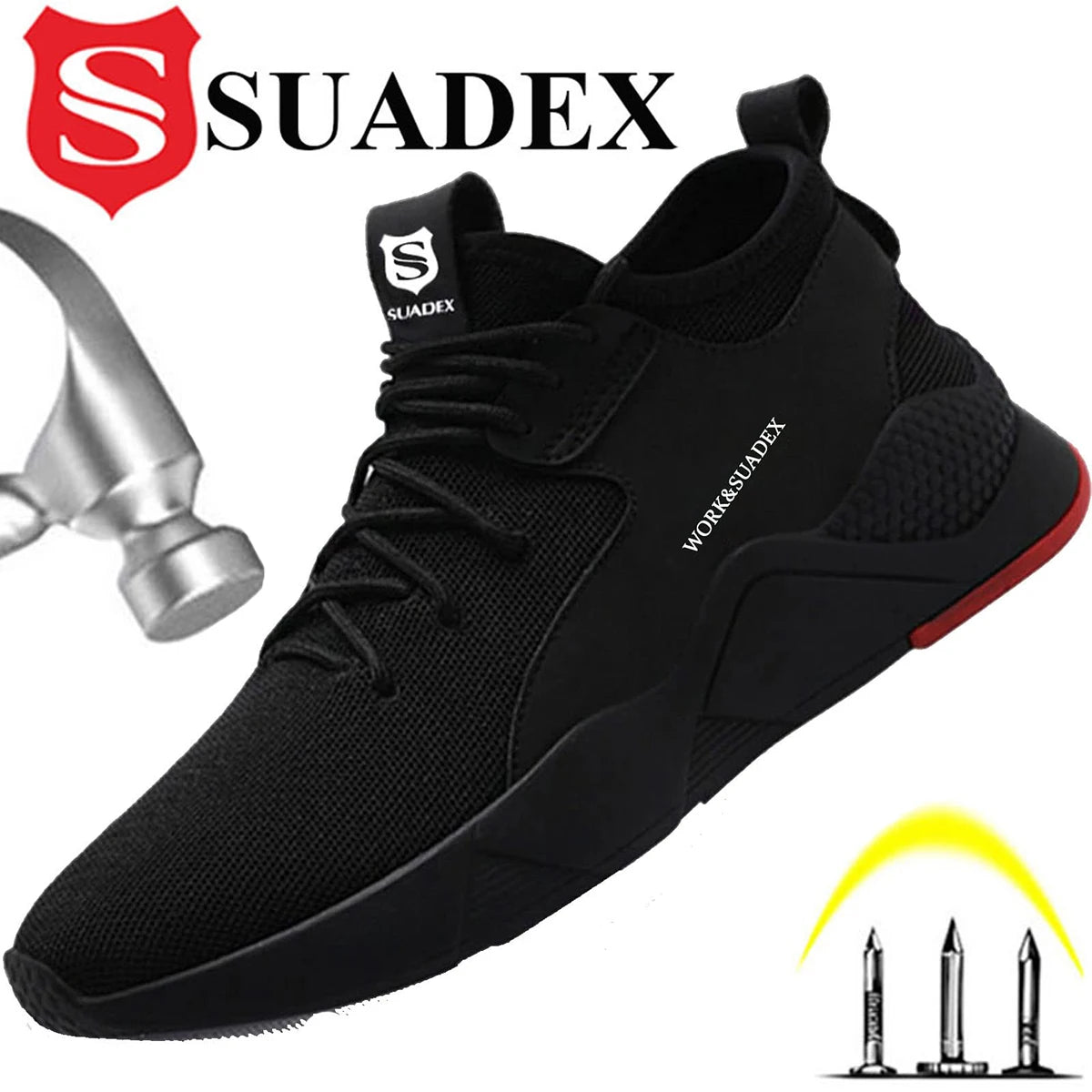 SUADEX Men Work Safety Shoes Steel Toe Cap Anti-Smashing Puncture Proof Construction Boots Non-Slip Breathable Design