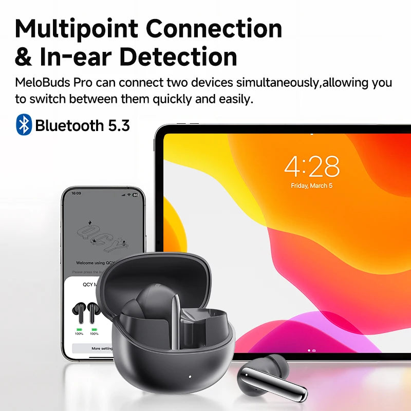 QCY MeloBuds Pro ANC Bluetooth 5.3 Wireless Earphones 46dB Hybrid ANC Hi-Res LDAC Earbuds 6 Mic Headphones 34 Hour Battery Life