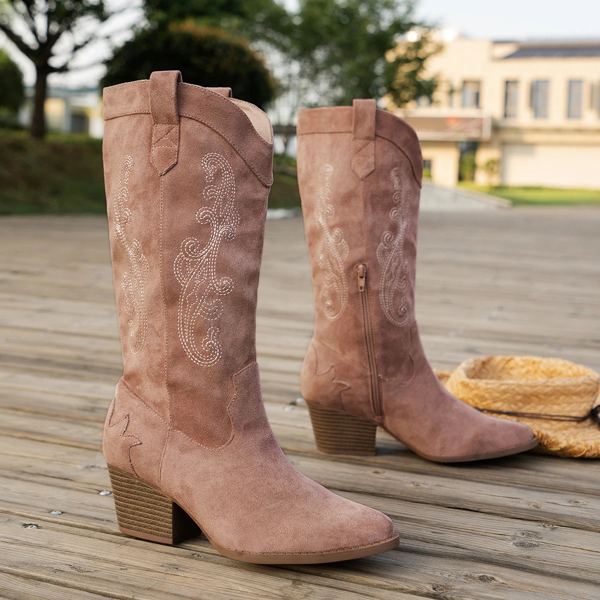Women's Retro Style Cowboy Boots with Exquisite Embroidery Knee-High Design Western Charm