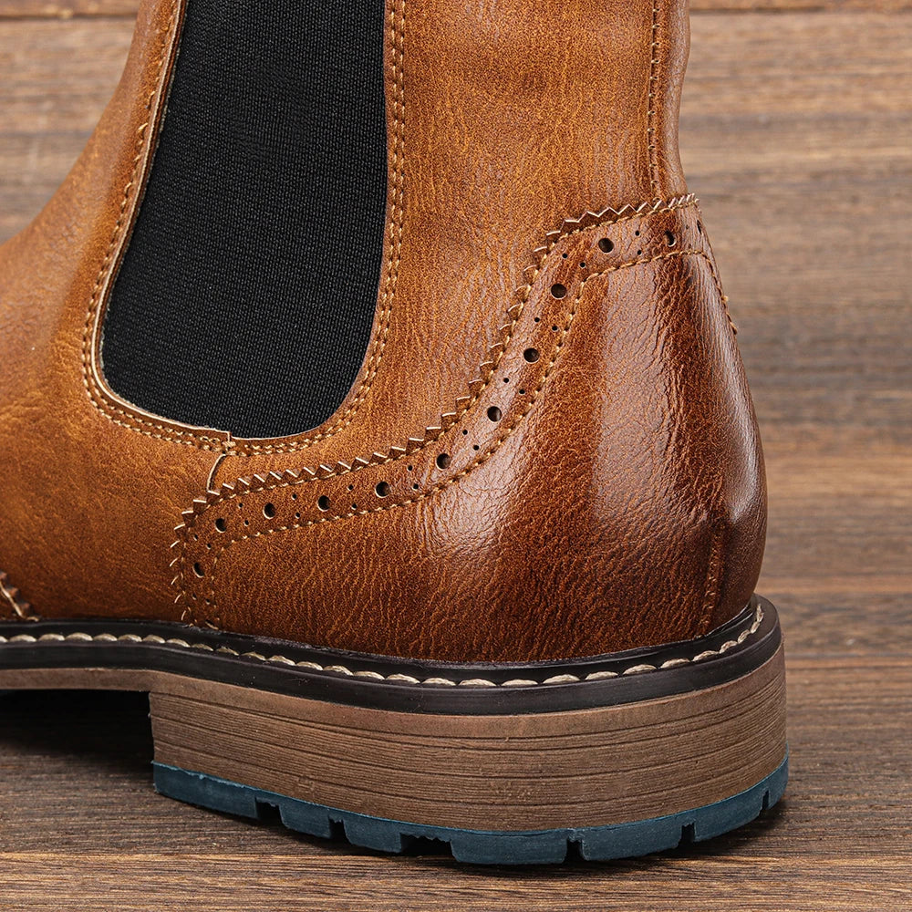 Brogue Chelsea Men Boots 2025 American Style Comfortable Fashion Leather Boots