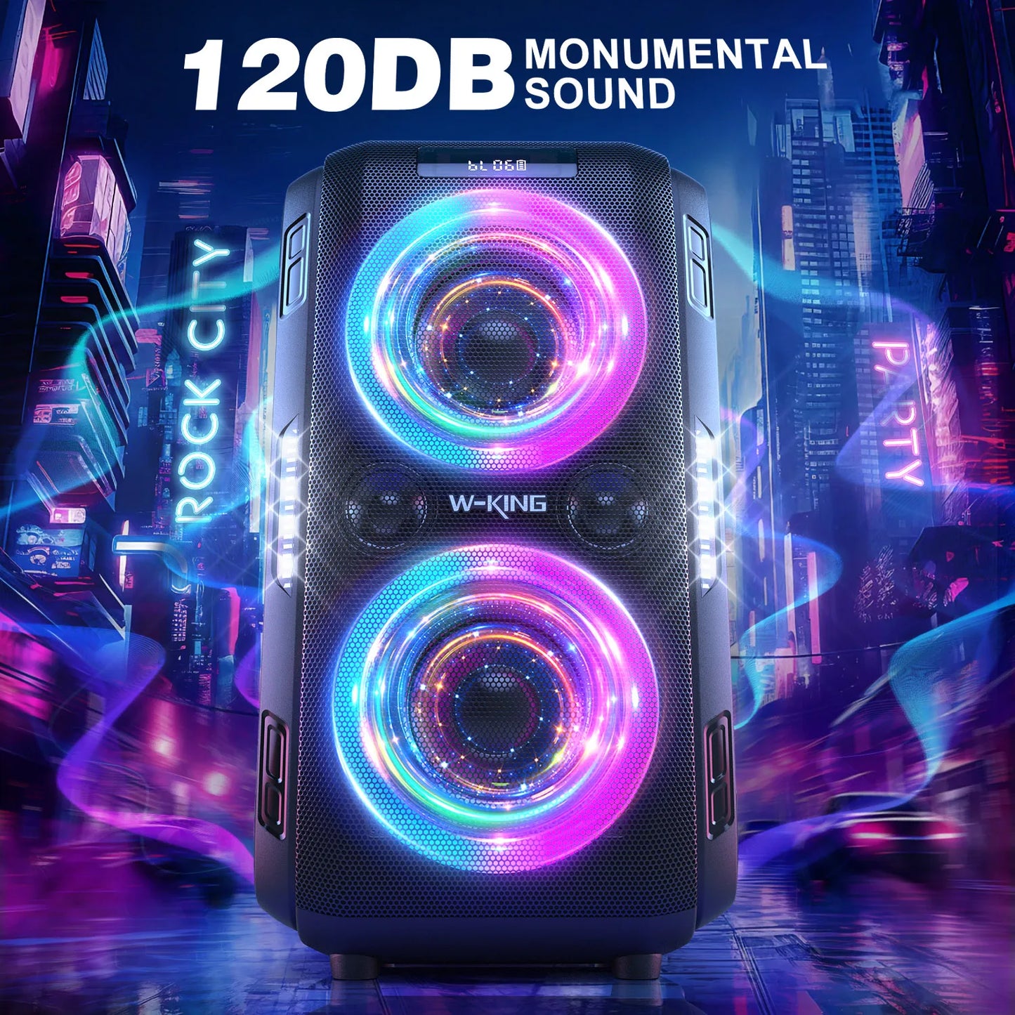 W King 250W Peak Large Bluetooth Speaker Loudest Massive 120dB 12 Custom Bass V5.3 Big Party Boombox Portable Wireless Speaker
