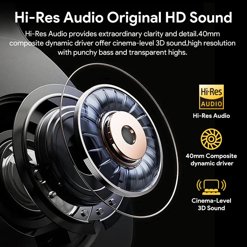 QCY H3 ANC Wireless Headphones Bluetooth 5.4 Hi Res Audio Over Ear Headset 43dB Hybrid Active Noise Cancellation Earphones 60 Hours Battery Life