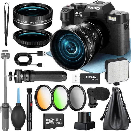 NBD 4K Digital Camera for Photography 48MP with Microphone and 3 Color Filter Wide Angle and Macro Lens
