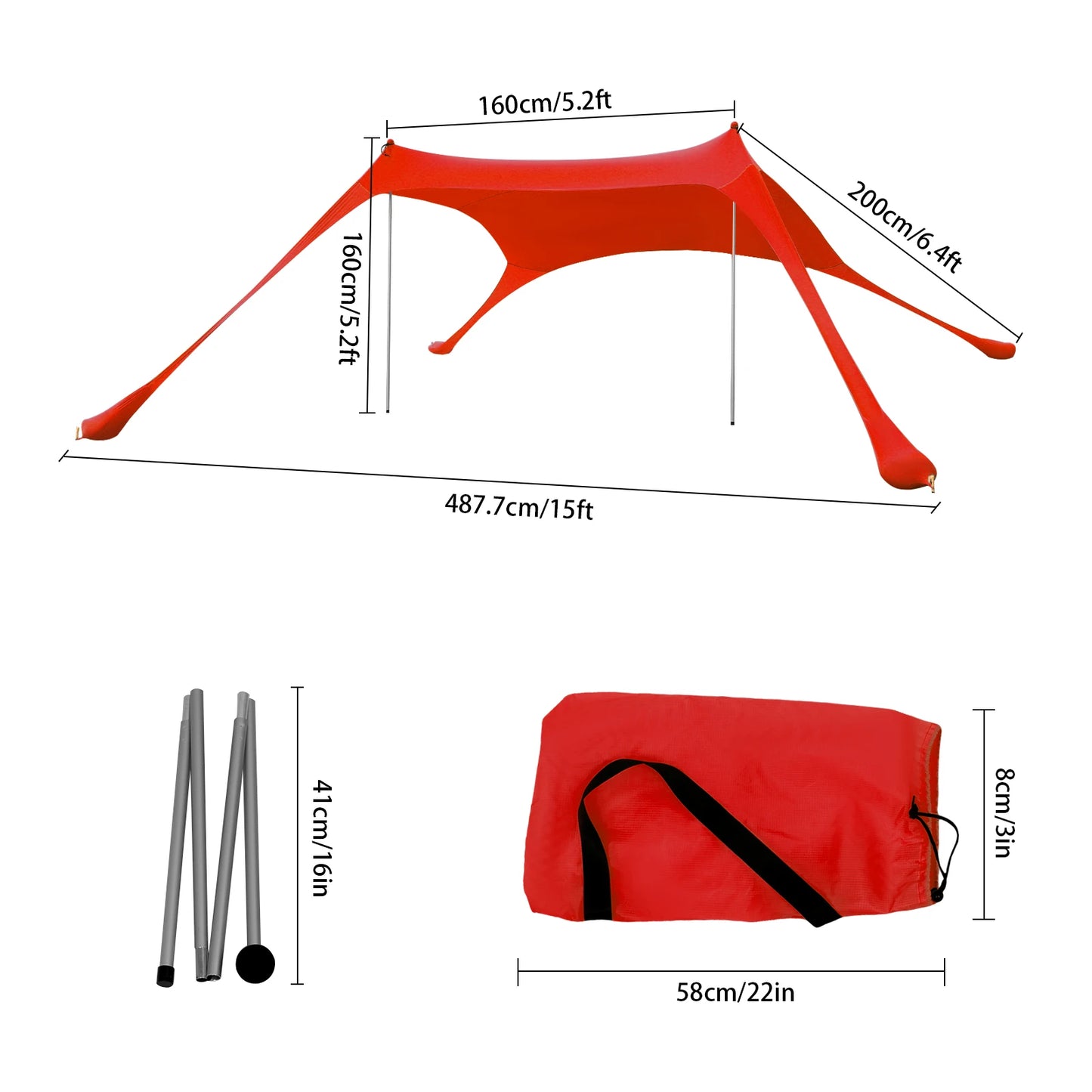 Hot Sell Portable Beach Canopy Tent Sunshade Polyester Fiber Easy Setup Outdoor Shelter for Camping Picnic Fishing Red
