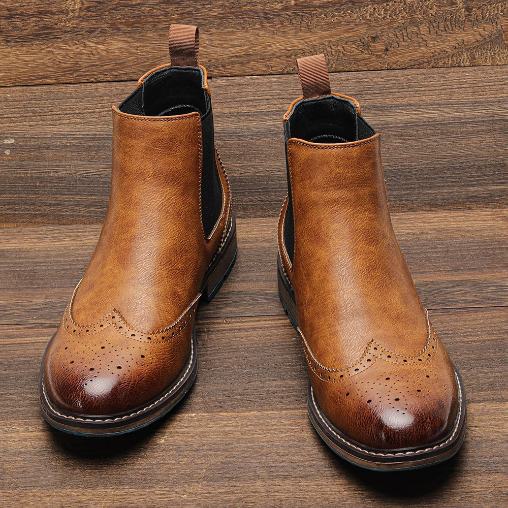 Brogue Chelsea Men Boots 2025 American Style Comfortable Fashion Leather Boots