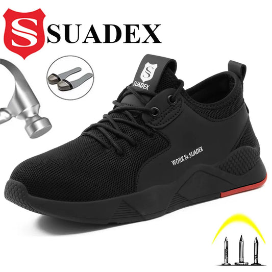 SUADEX Men Work Safety Shoes Steel Toe Cap Anti-Smashing Puncture Proof Construction Boots Non-Slip Breathable Design