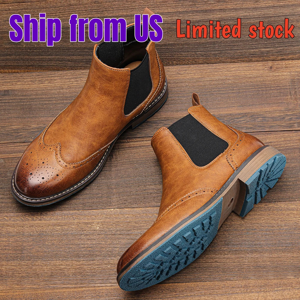 Brogue Chelsea Men Boots 2025 American Style Comfortable Fashion Leather Boots