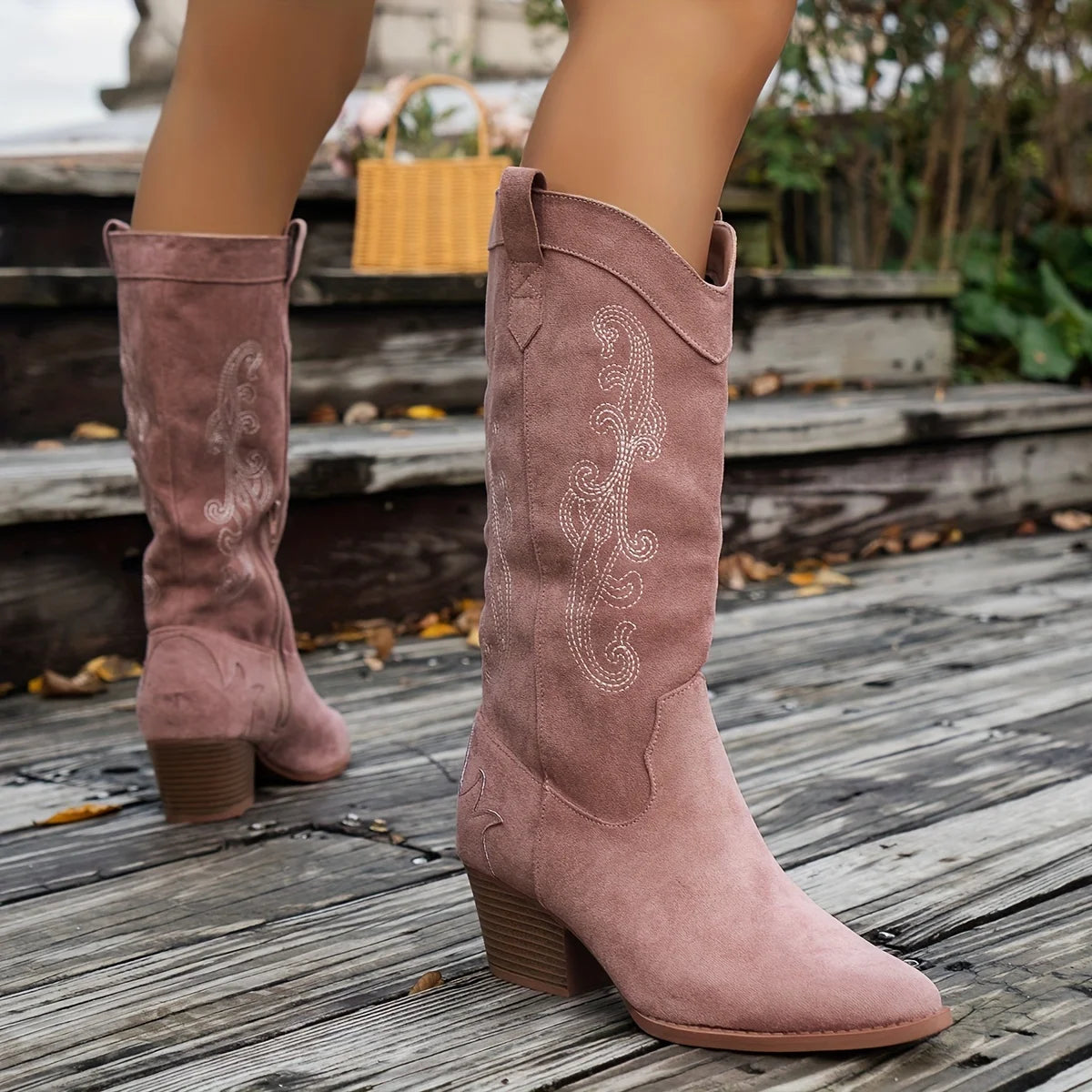 Women's Retro Style Cowboy Boots with Exquisite Embroidery Knee-High Design Western Charm