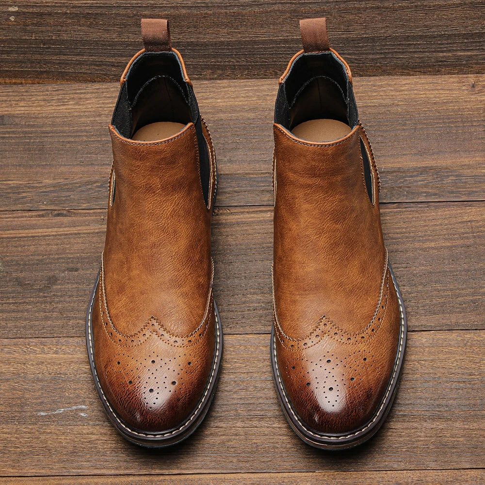 Brogue Chelsea Men Boots 2025 American Style Comfortable Fashion Leather Boots