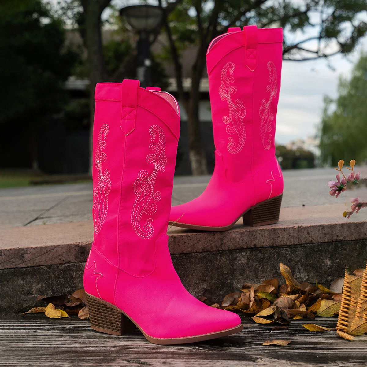 Women's Retro Style Cowboy Boots with Exquisite Embroidery Knee-High Design Western Charm