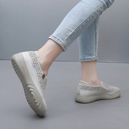 Women Anti Slip Thick Sole Walking Shoes Breathable Lightweight Comfortable Boat Shoes for Outdoor Travel