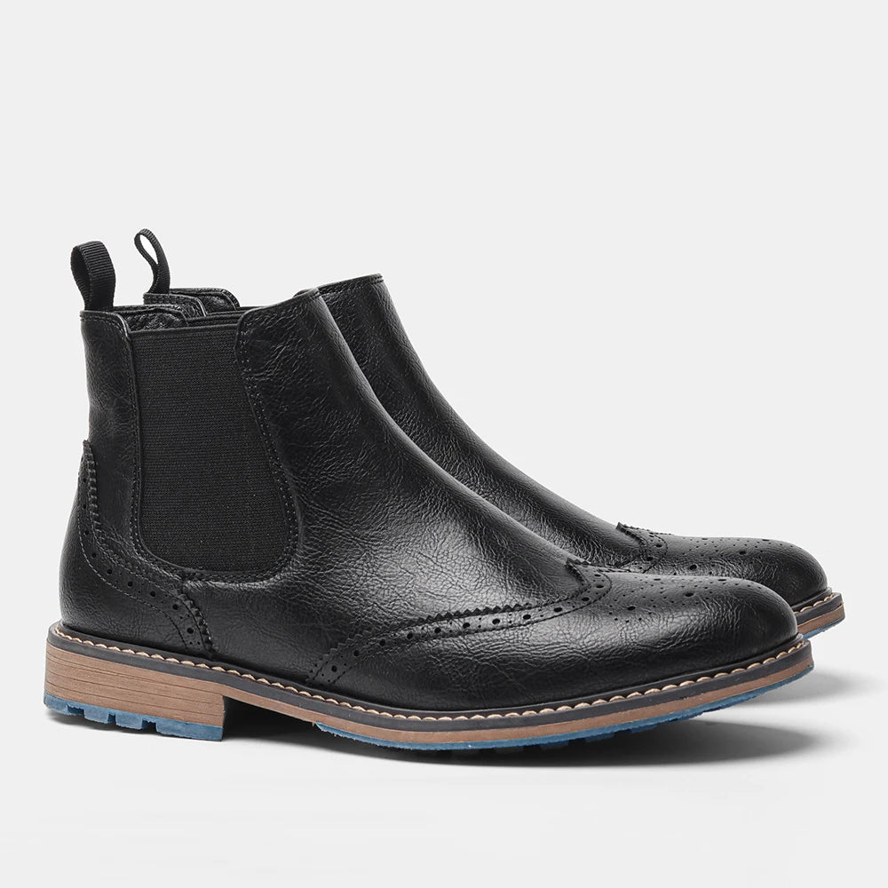 Brogue Chelsea Men Boots 2025 American Style Comfortable Fashion Leather Boots