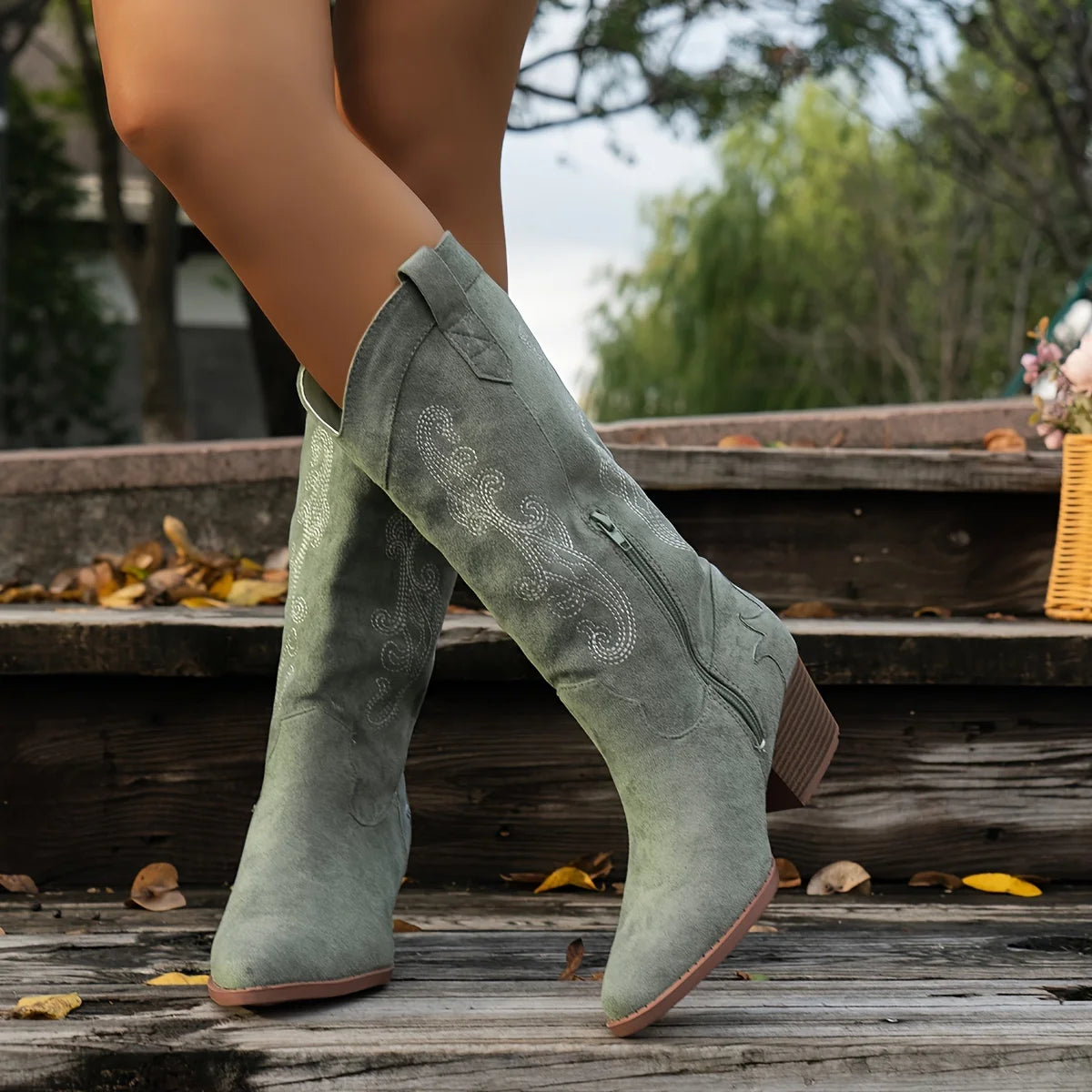 Women's Retro Style Cowboy Boots with Exquisite Embroidery Knee-High Design Western Charm