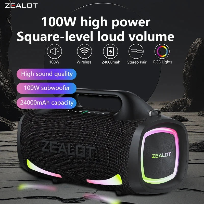 Zealot S79 100W Wireless Speaker Outdoor Portable Subwoofer HiFi Sound Quality Dual Pairing Fast Charging 24000mAh