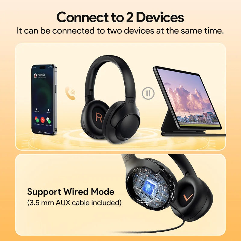 QCY H3 ANC Wireless Headphones Bluetooth 5.4 Hi Res Audio Over Ear Headset 43dB Hybrid Active Noise Cancellation Earphones 60 Hours Battery Life