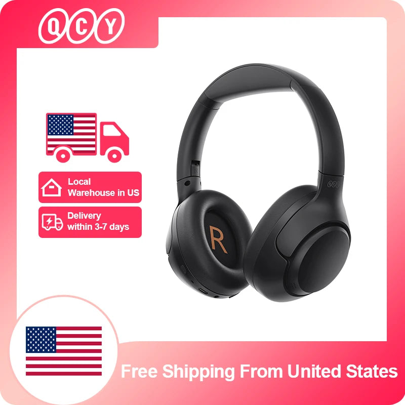 QCY H3 ANC Wireless Headphones Bluetooth 5.4 Hi Res Audio Over Ear Headset 43dB Hybrid Active Noise Cancellation Earphones 60 Hours Battery Life