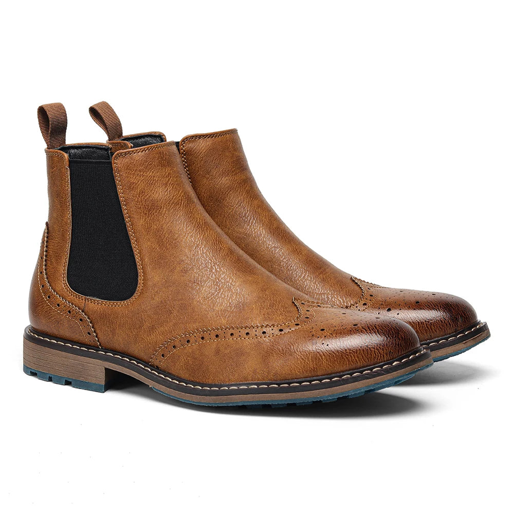 Brogue Chelsea Men Boots 2025 American Style Comfortable Fashion Leather Boots